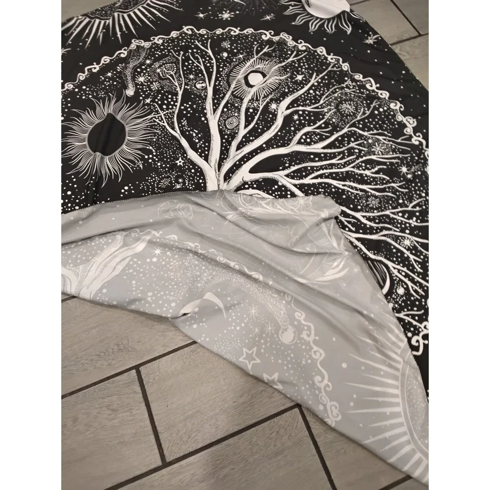 Black and White Tree of Life Celestial Tapestry Wall Hanging Sun Moon 59x51